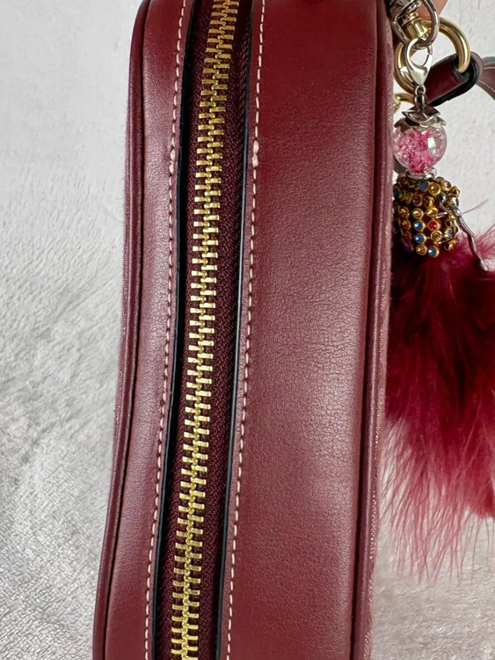 Coach Eva Phone Crossbody in Signature Chambray and Leather in Wine with Charm - Picture 5 of 16